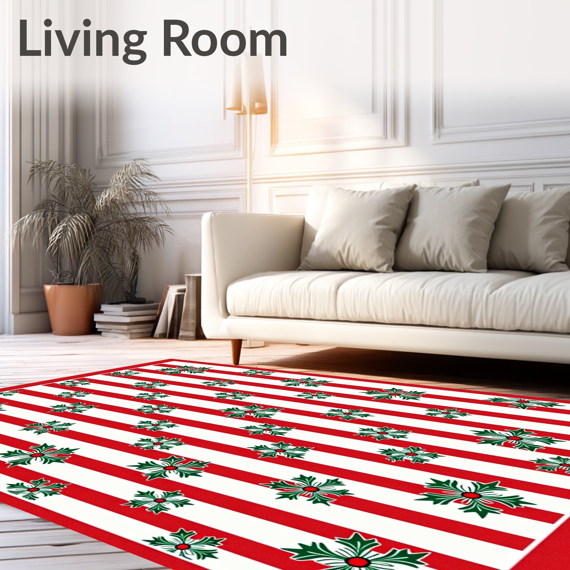 Red White Stripe Festive Holly Rug