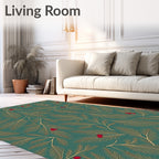Teal Pine Branch Red Berry Rug