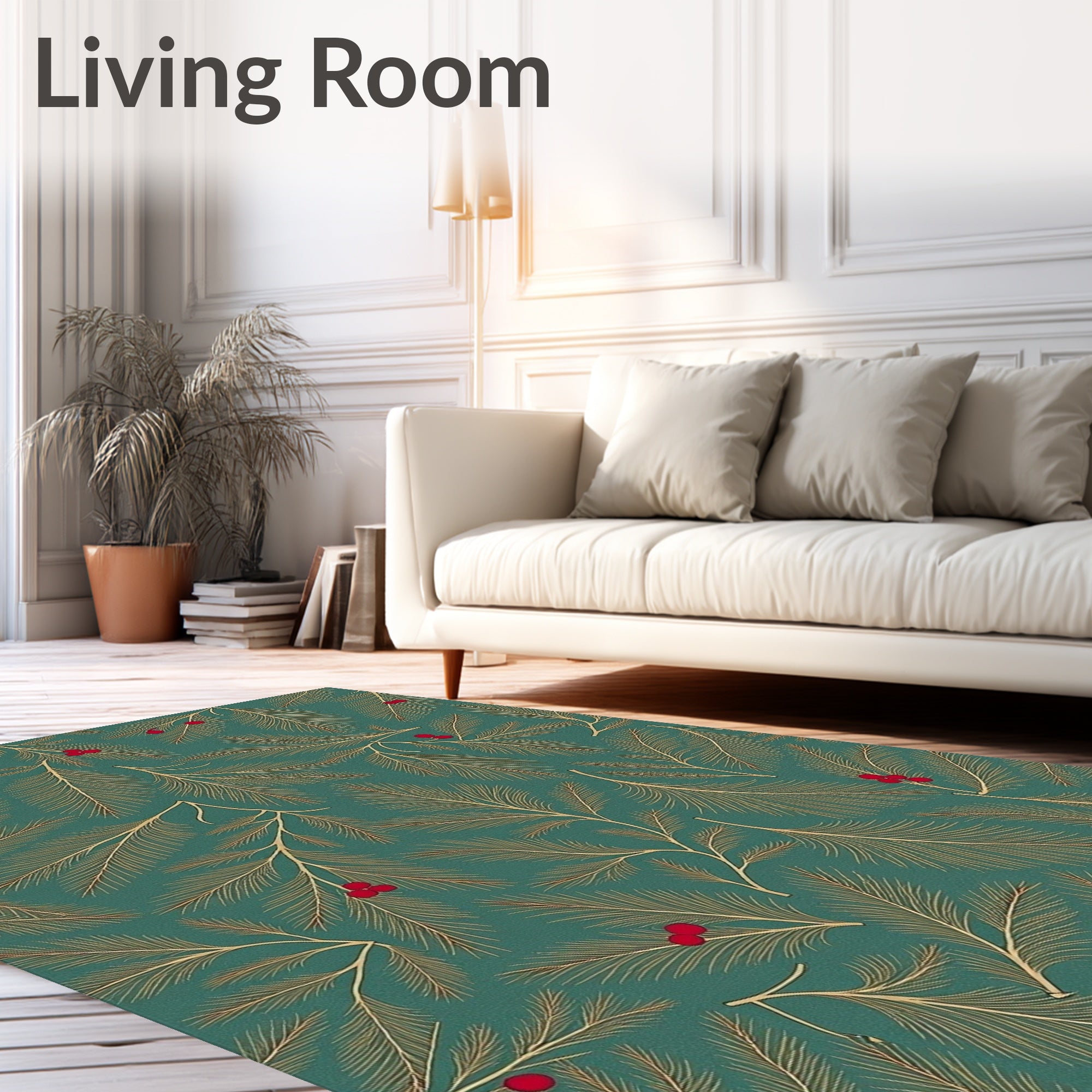Teal Pine Branch Red Berry Rug