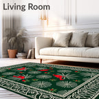 Red Cardinal Emerald Botanical Border Rug