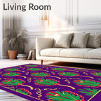 Rich Purple Green Red Floral Swirl Rug