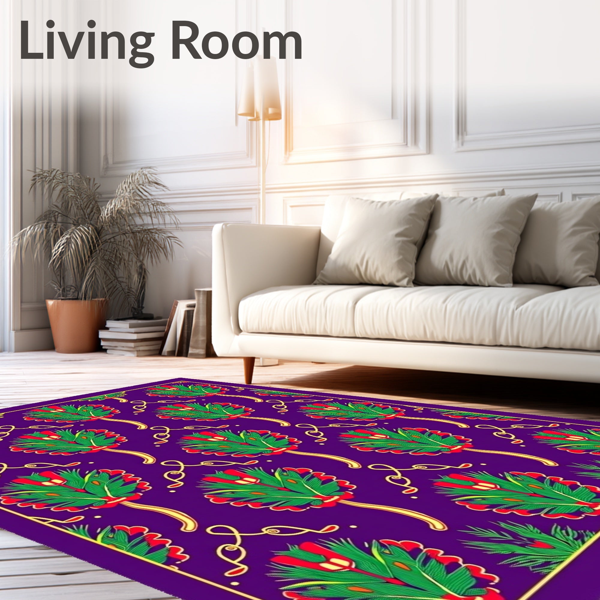 Rich Purple Green Red Floral Swirl Rug