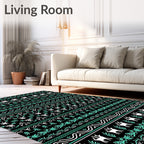 Black White Teal Reindeer Forest Stripe Rug