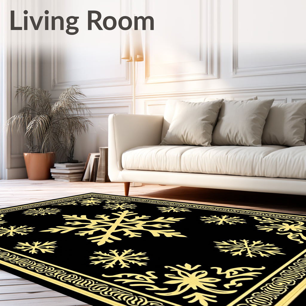 Golden Snowflake Black Contemporary Rug