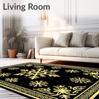 Golden Snowflake Black Contemporary Rug