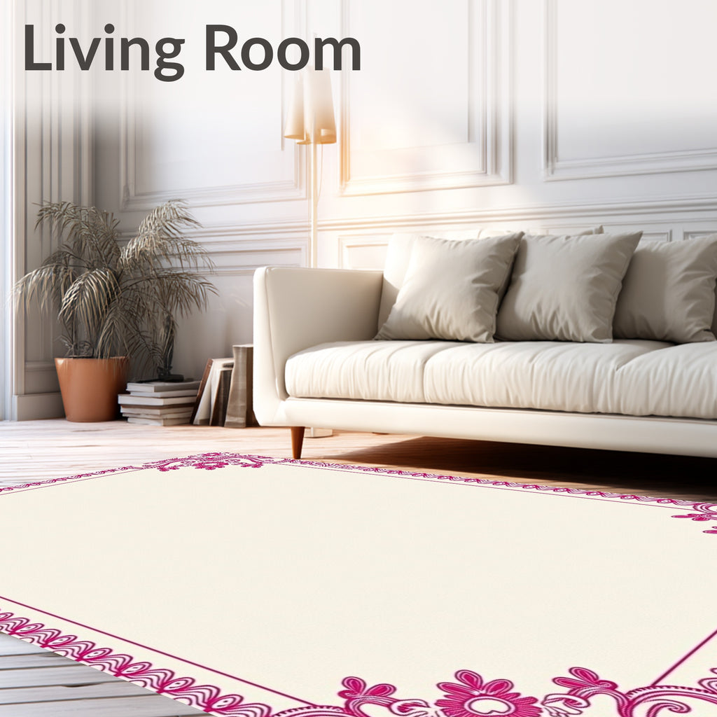 Whimsical Pink Floral Scroll Corner Rug