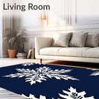White Snowflake Navy Blue Background Rug