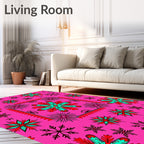 Radiant Teal and Red Snowflake Cluster Rug