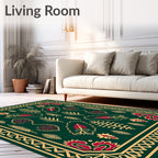 Emerald Crimson Leafy Folk Art Rug