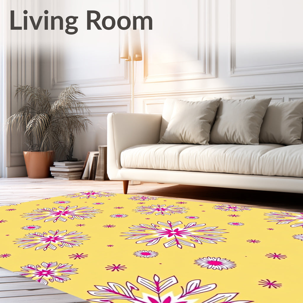 Vibrant Yellow Pink Starbursts Rug