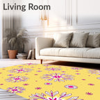 Vibrant Yellow Pink Starbursts Rug
