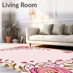 Vibrant Pink Rose Garden Leafy Swirls Rug