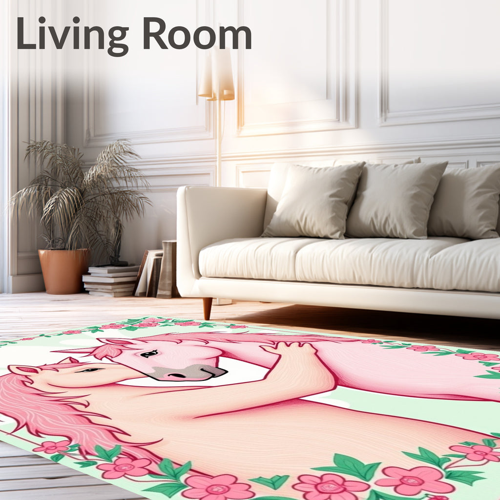 Pink Horses Floral Border Embrace Rug