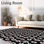 Black Crimson White Floral Lattice Rug