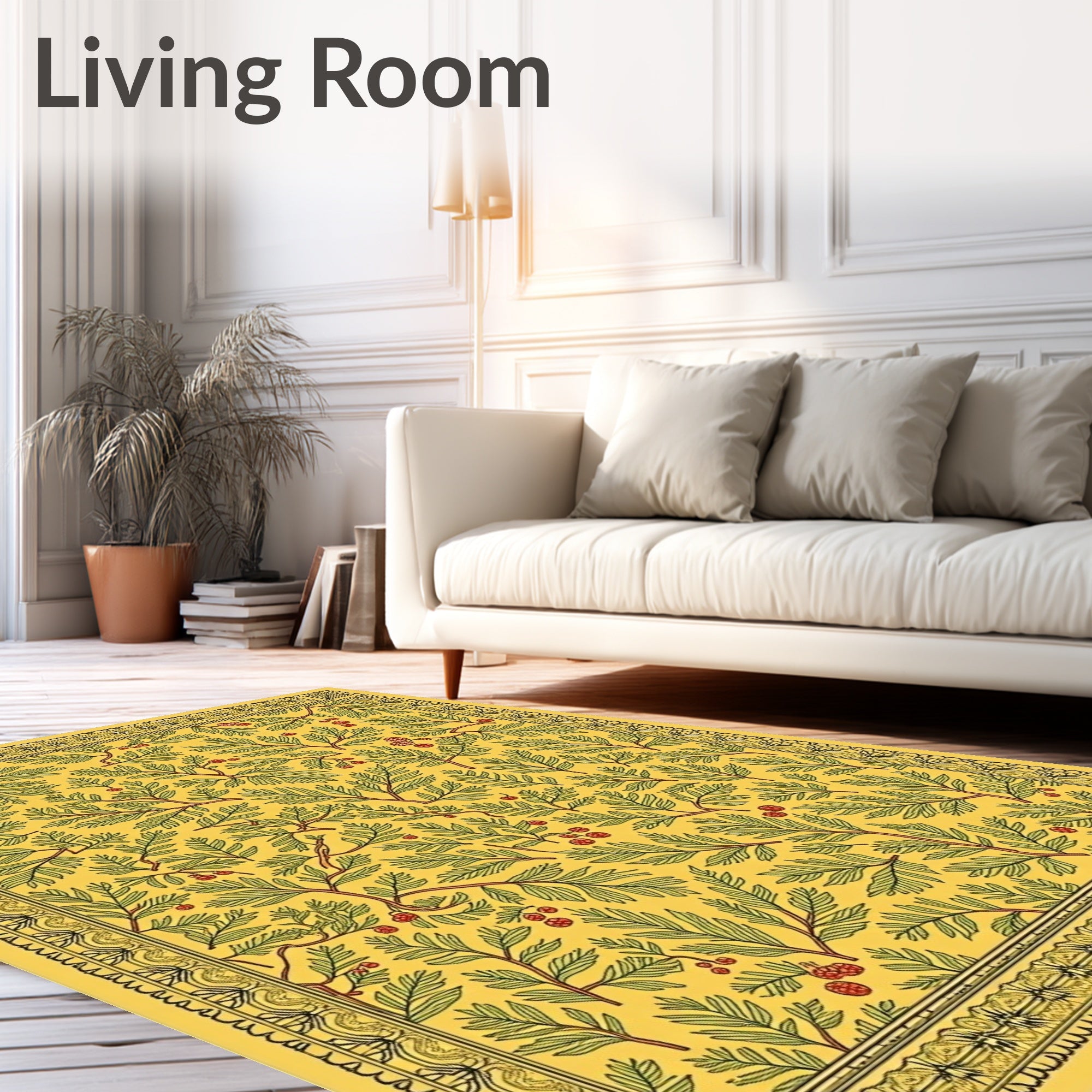 Golden Fern Berry Border Rug