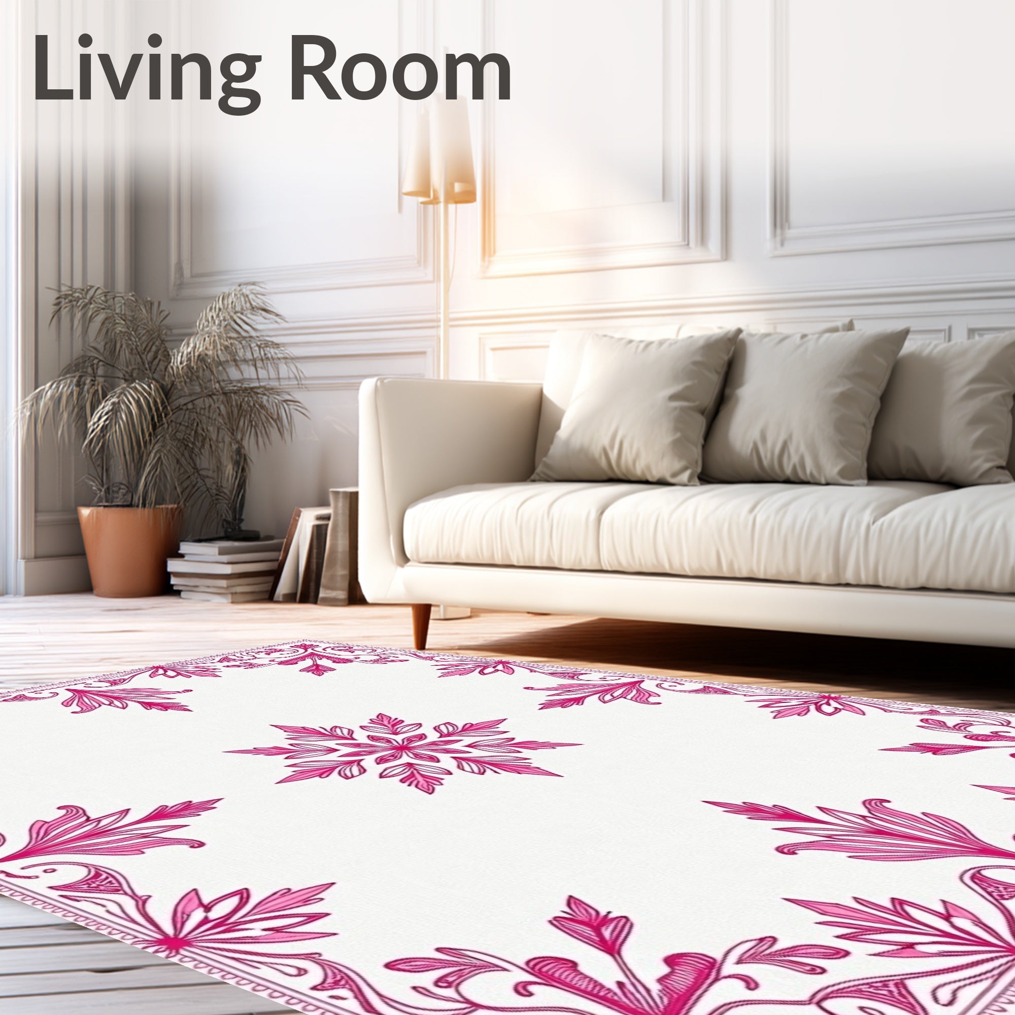 Ornate Pink Floral Medallion Border Rug