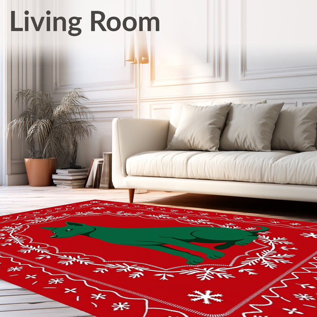 Emerald Dog Snowflake Border Red Rug