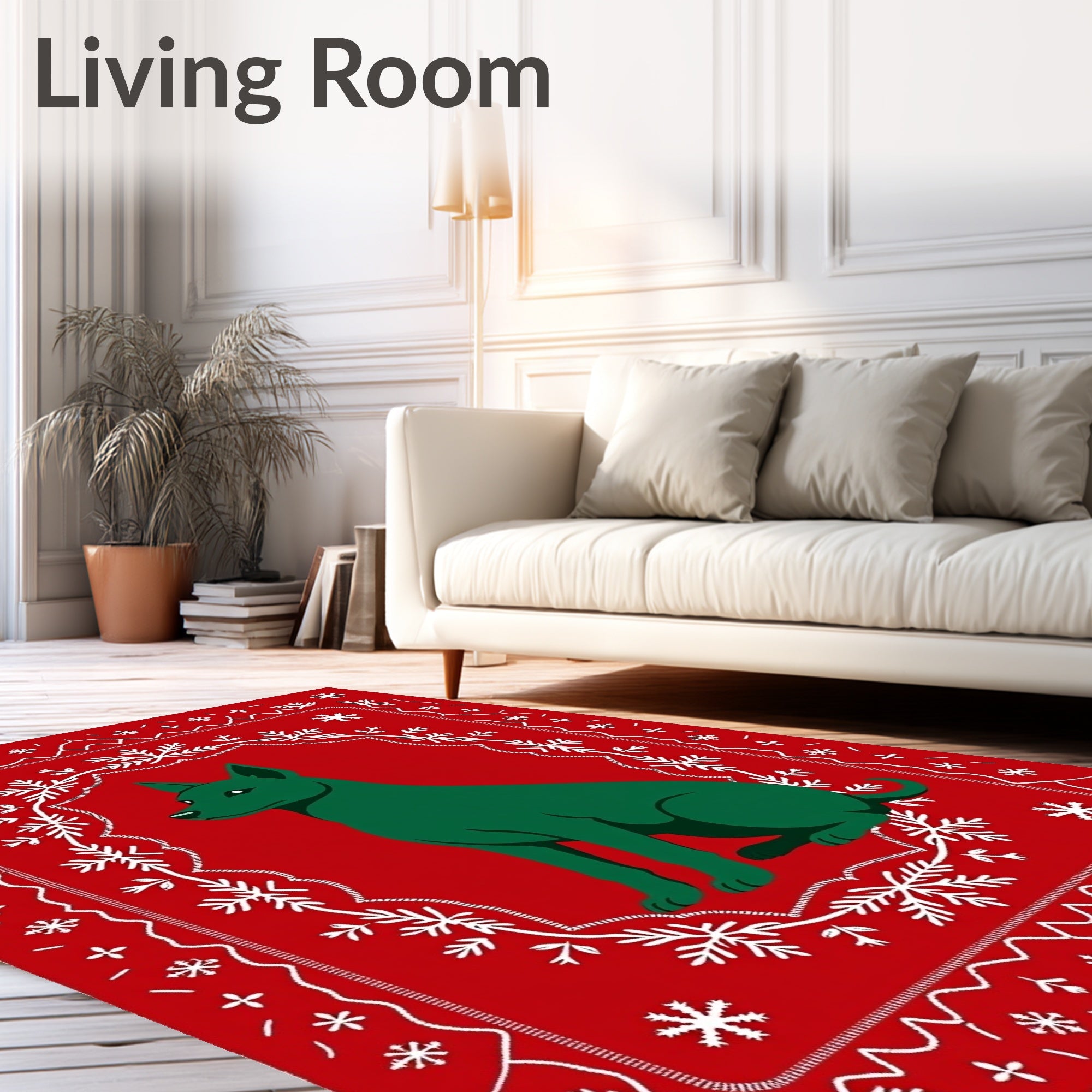 Emerald Dog Snowflake Border Red Rug
