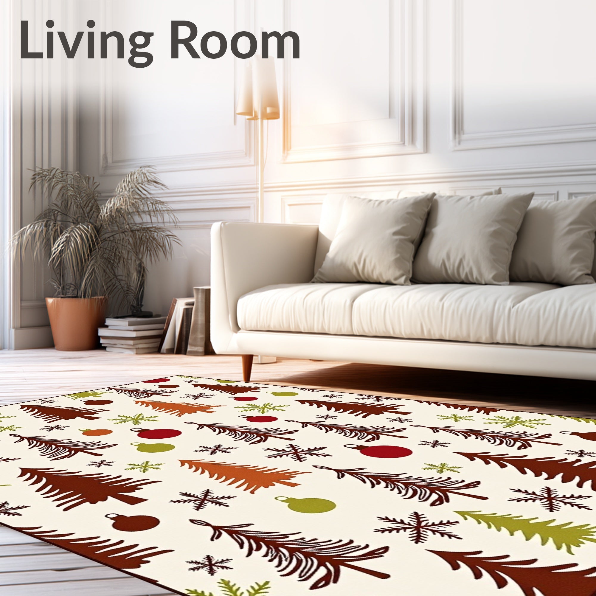 Festive Christmas Trees Ornament Snowflakes Rug