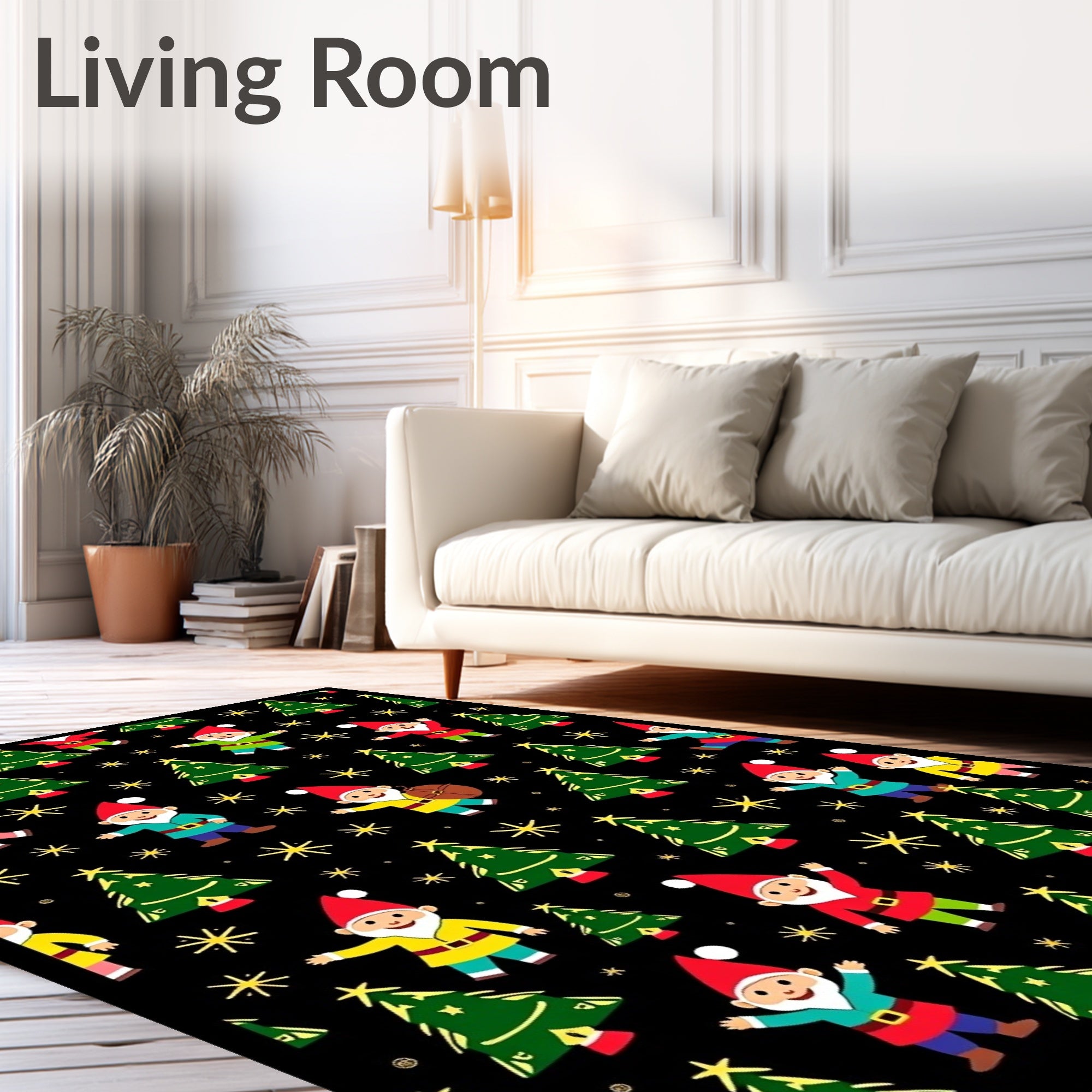 Festive Gnomes and Christmas Trees Collage Rug