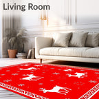 Winter Reindeer Snowflakes Border Rug
