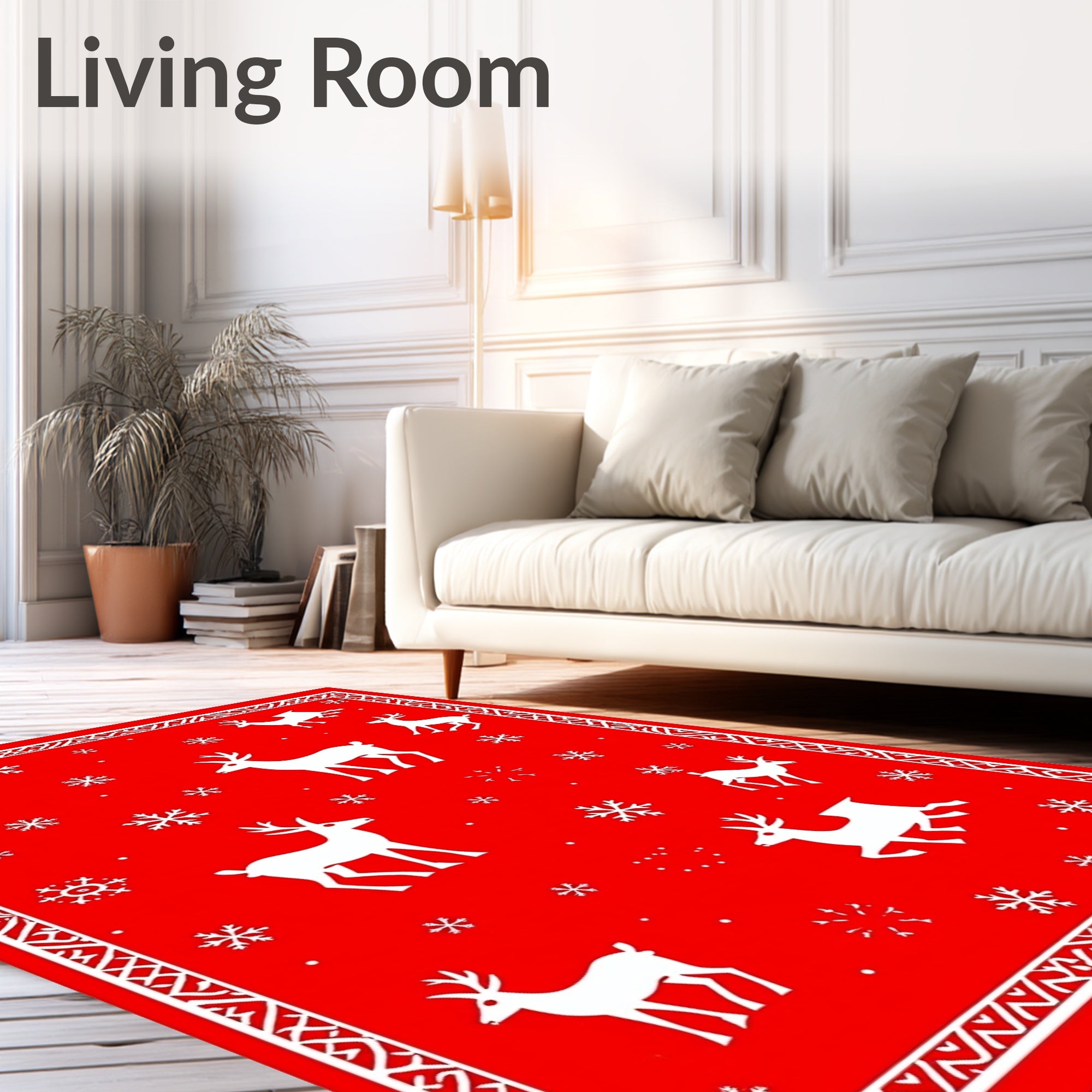 Winter Reindeer Snowflakes Border Rug