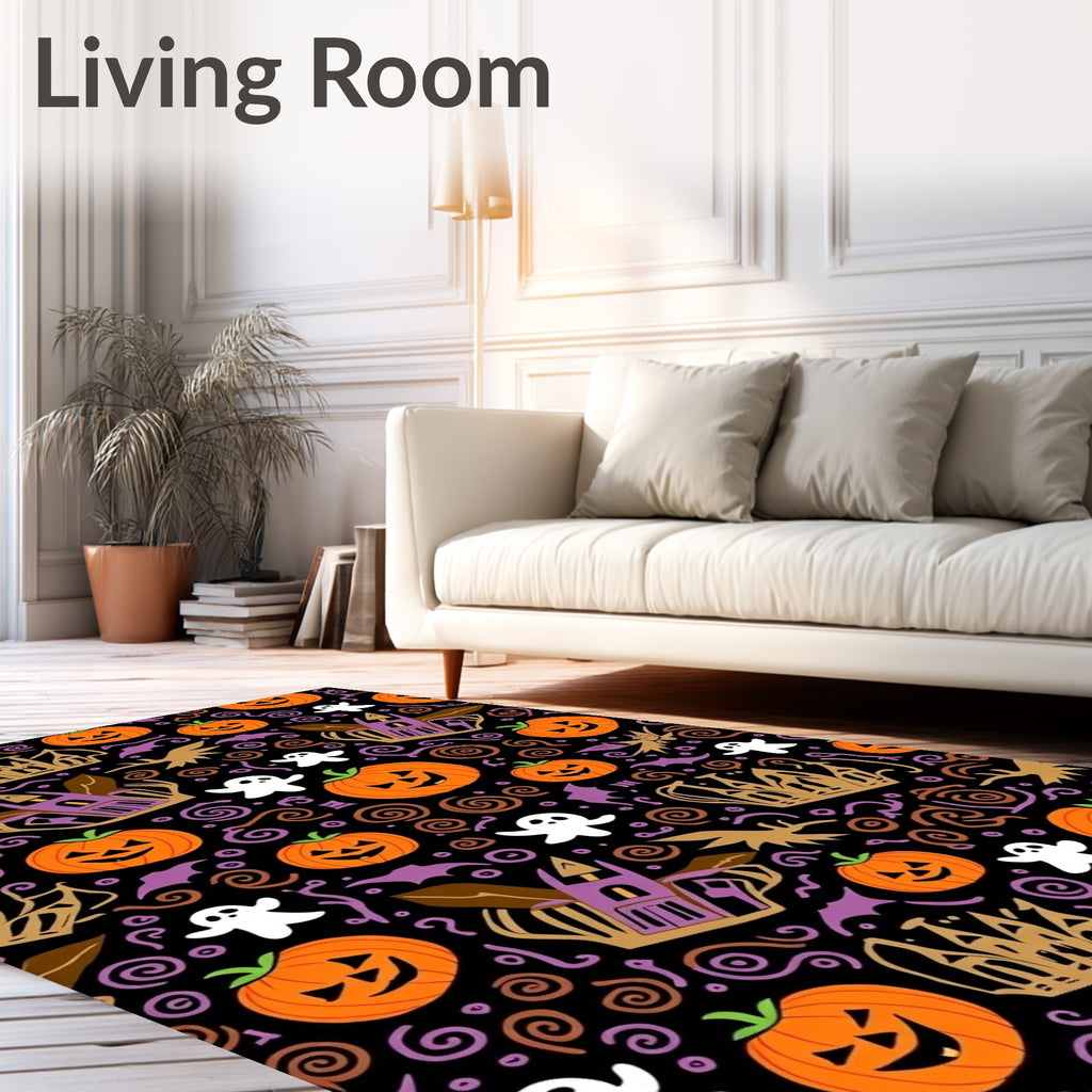Spooky Orange Halloween Pumpkin Ghosts Rug