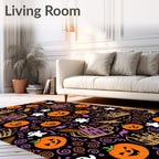 Spooky Orange Halloween Pumpkin Ghosts Rug