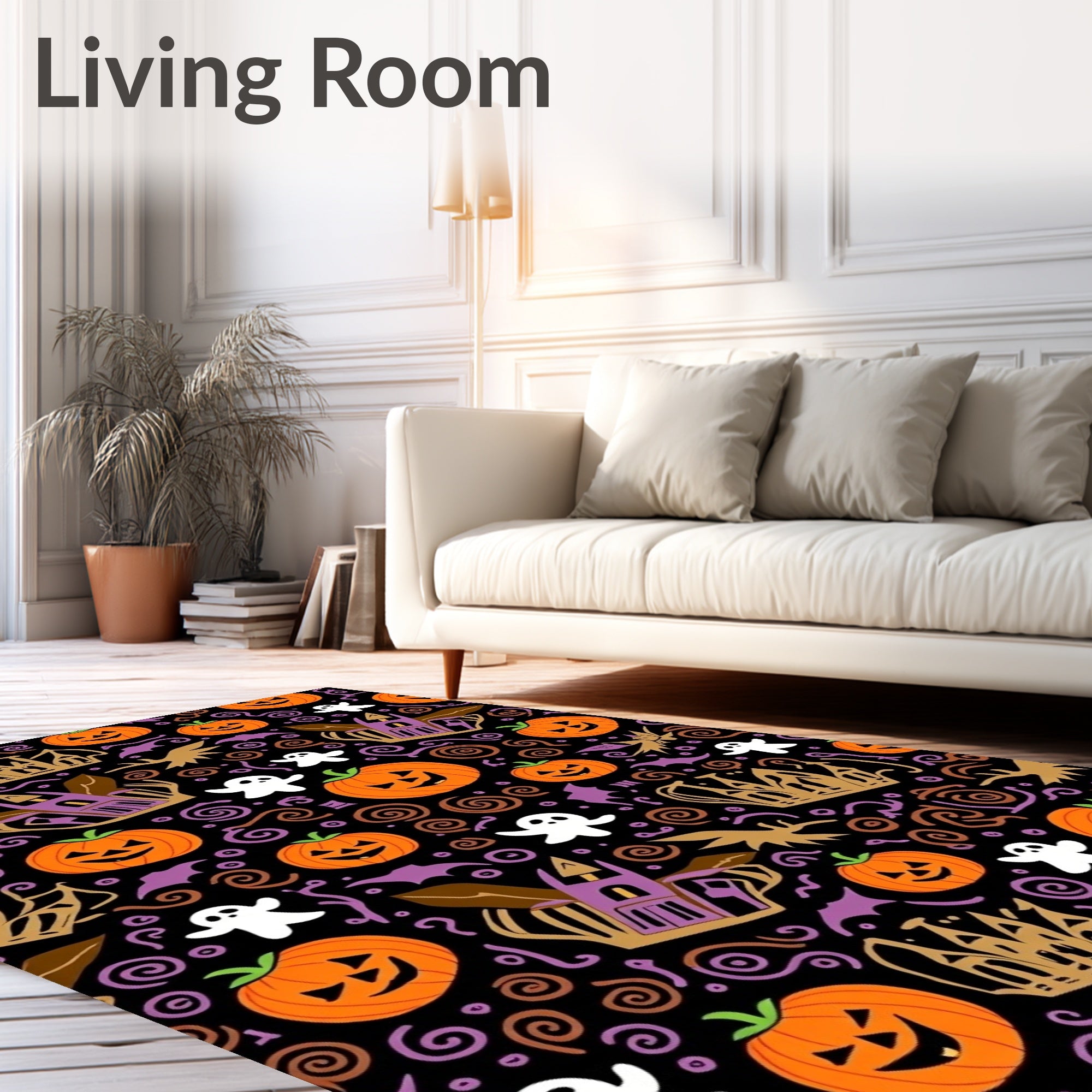 Spooky Orange Halloween Pumpkin Ghosts Rug