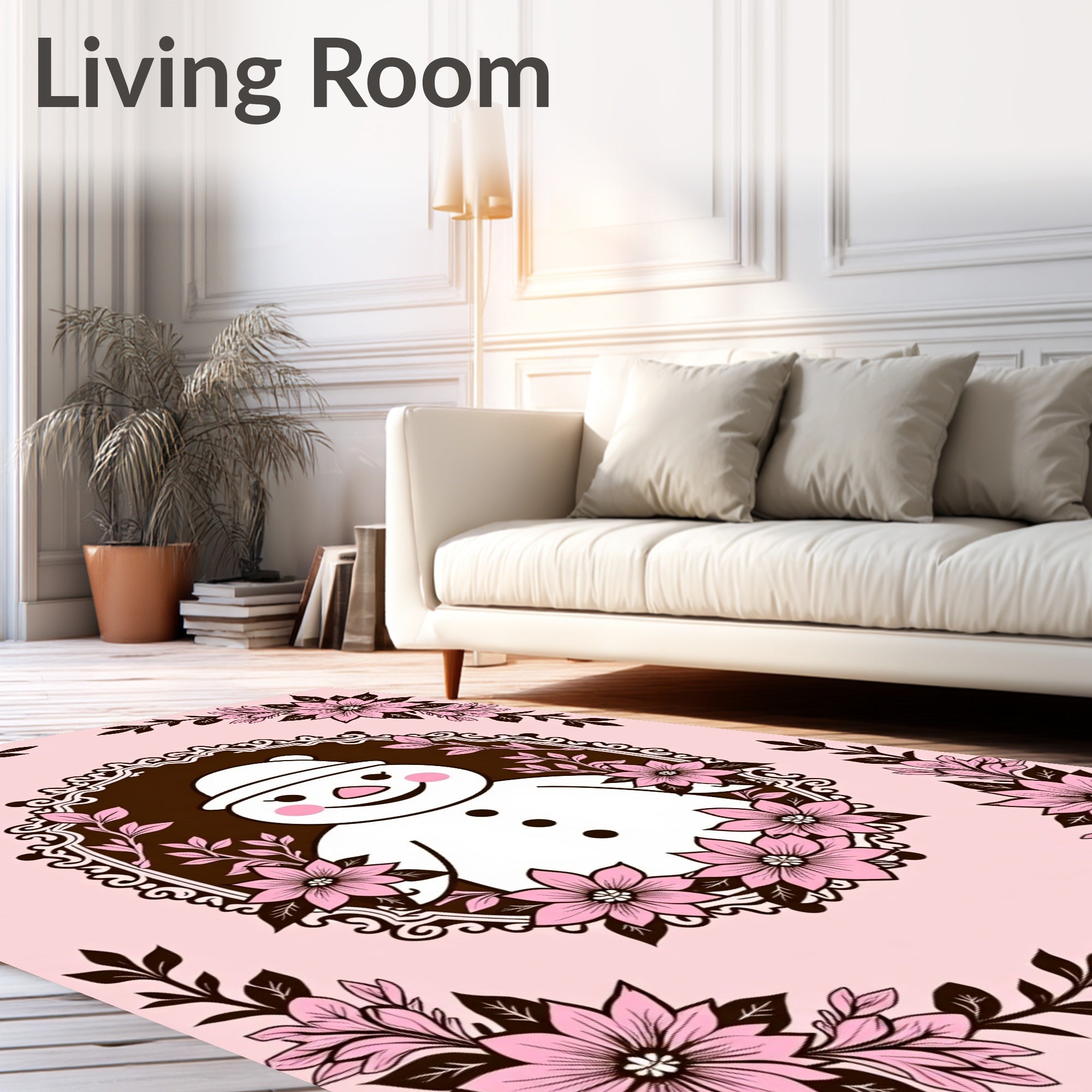 Pink Snowman Floral Frame Romance Rug