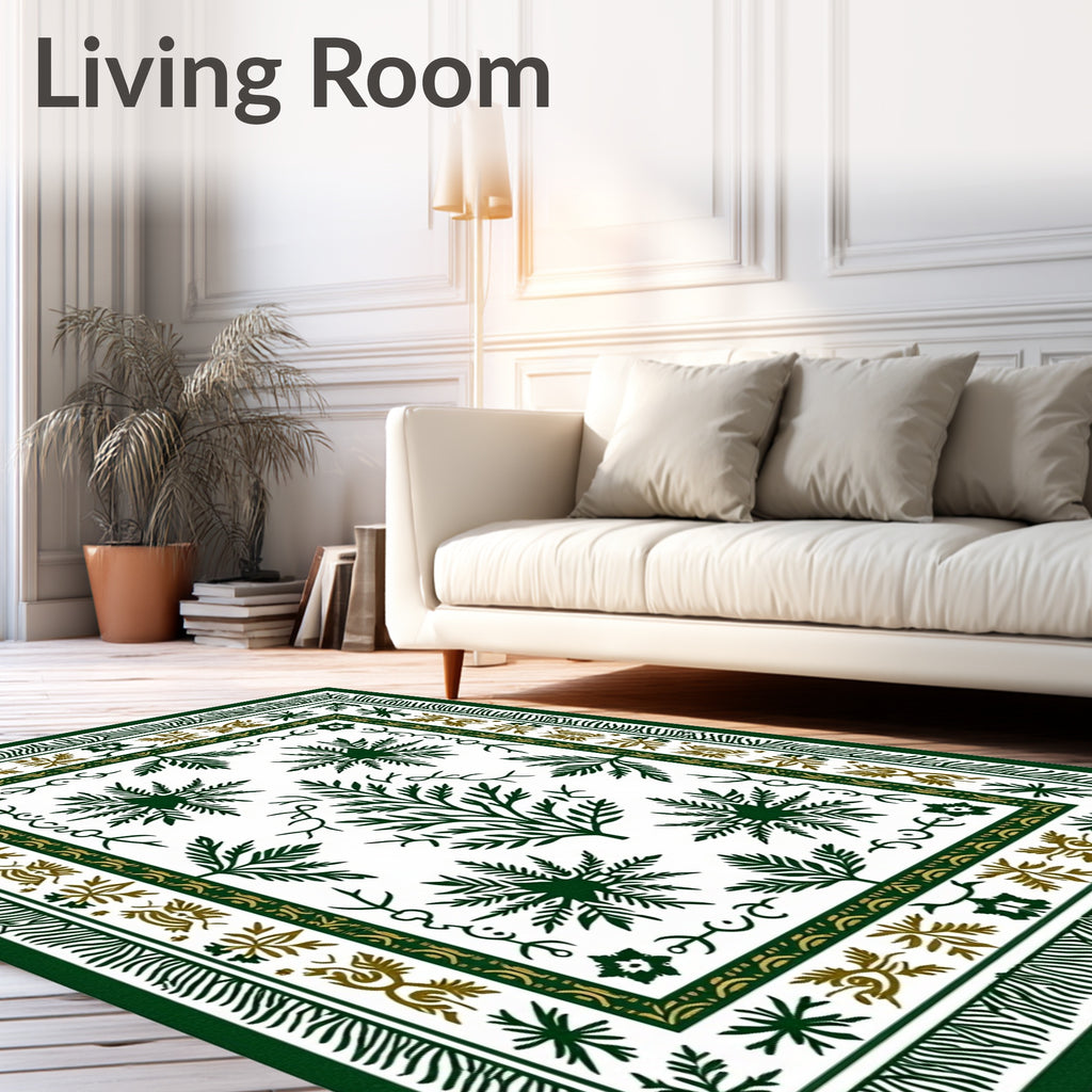 Emerald Green Leafy Branch Medallion Rug