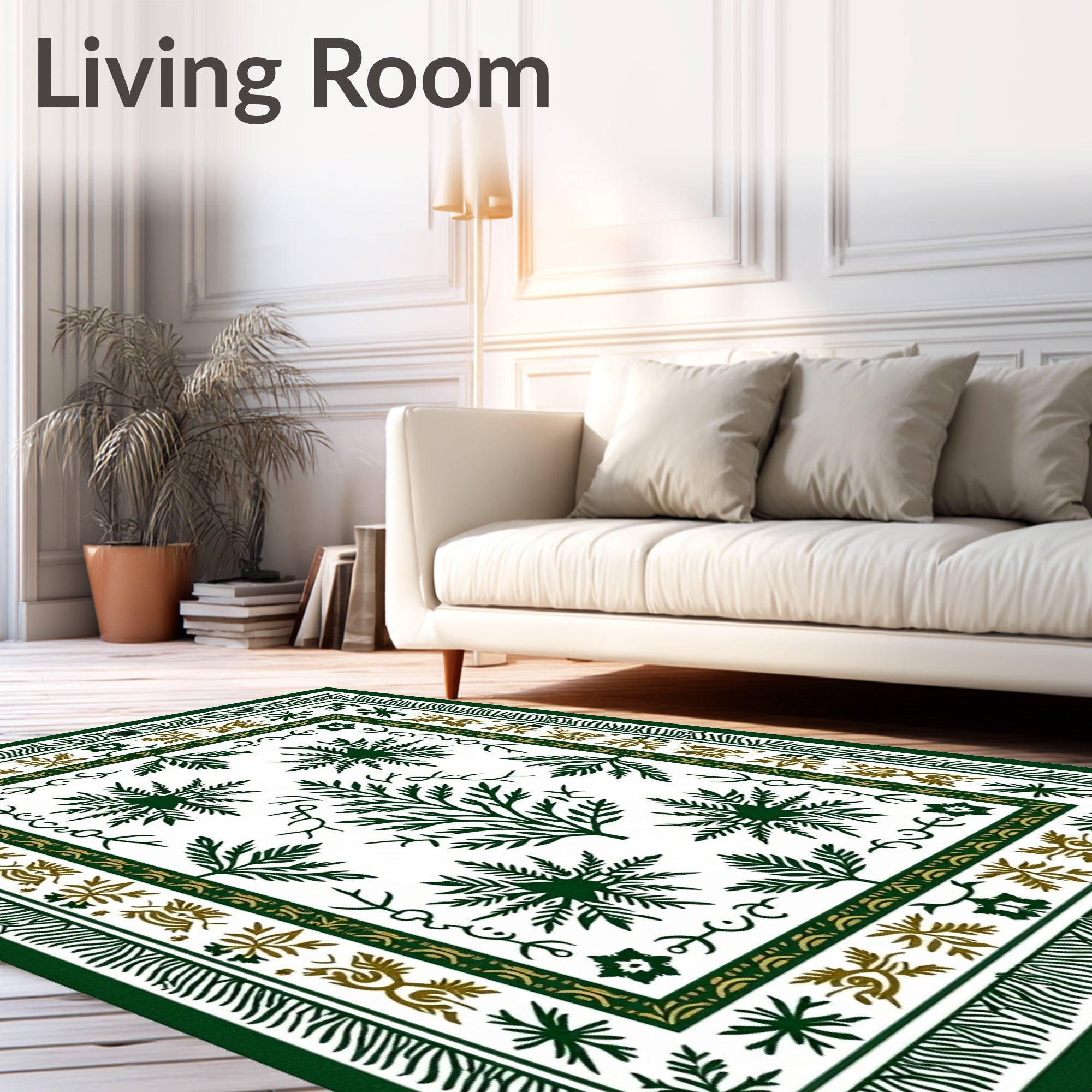 Emerald Green Leafy Branch Medallion Rug
