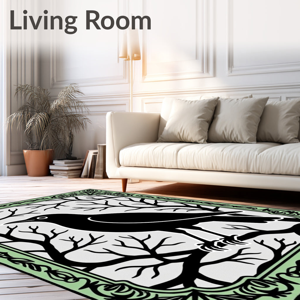 Black Crow Perched On Bare Branches Rug