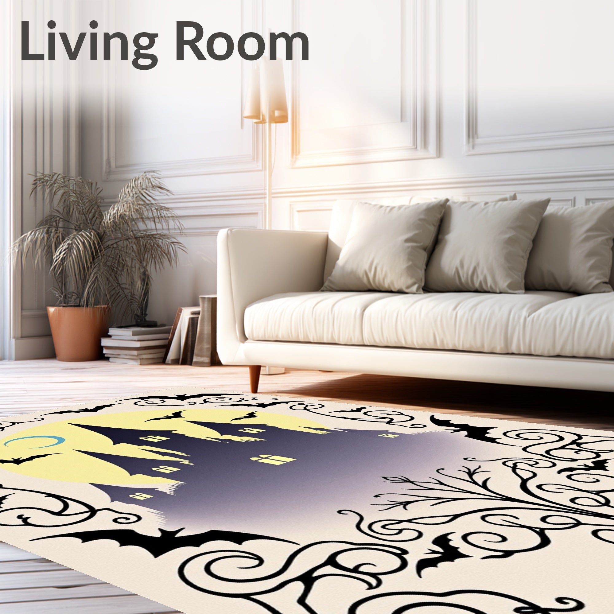 Spooky Castlebats Yellow Moon Swirls Rug