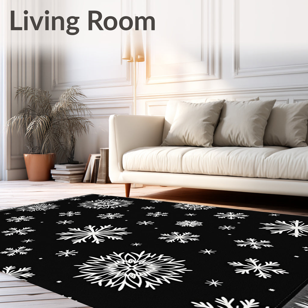 Snowflake Black White Holiday Scatter Rug