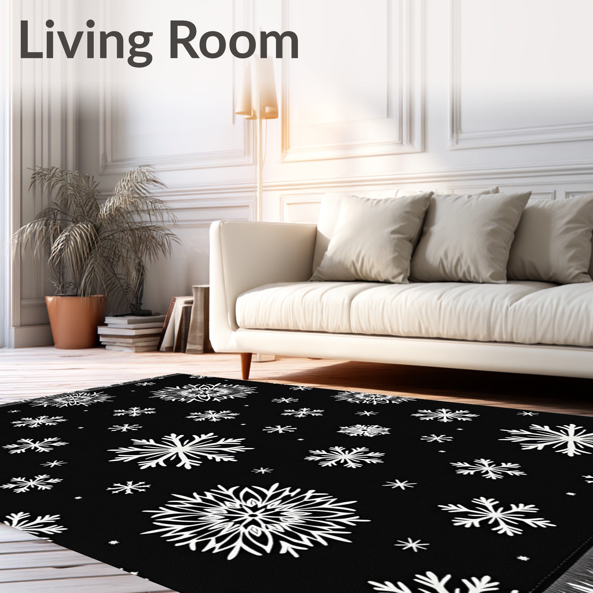 Snowflake Black White Holiday Scatter Rug