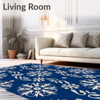 Classic Navy White Floral Medallion Rug