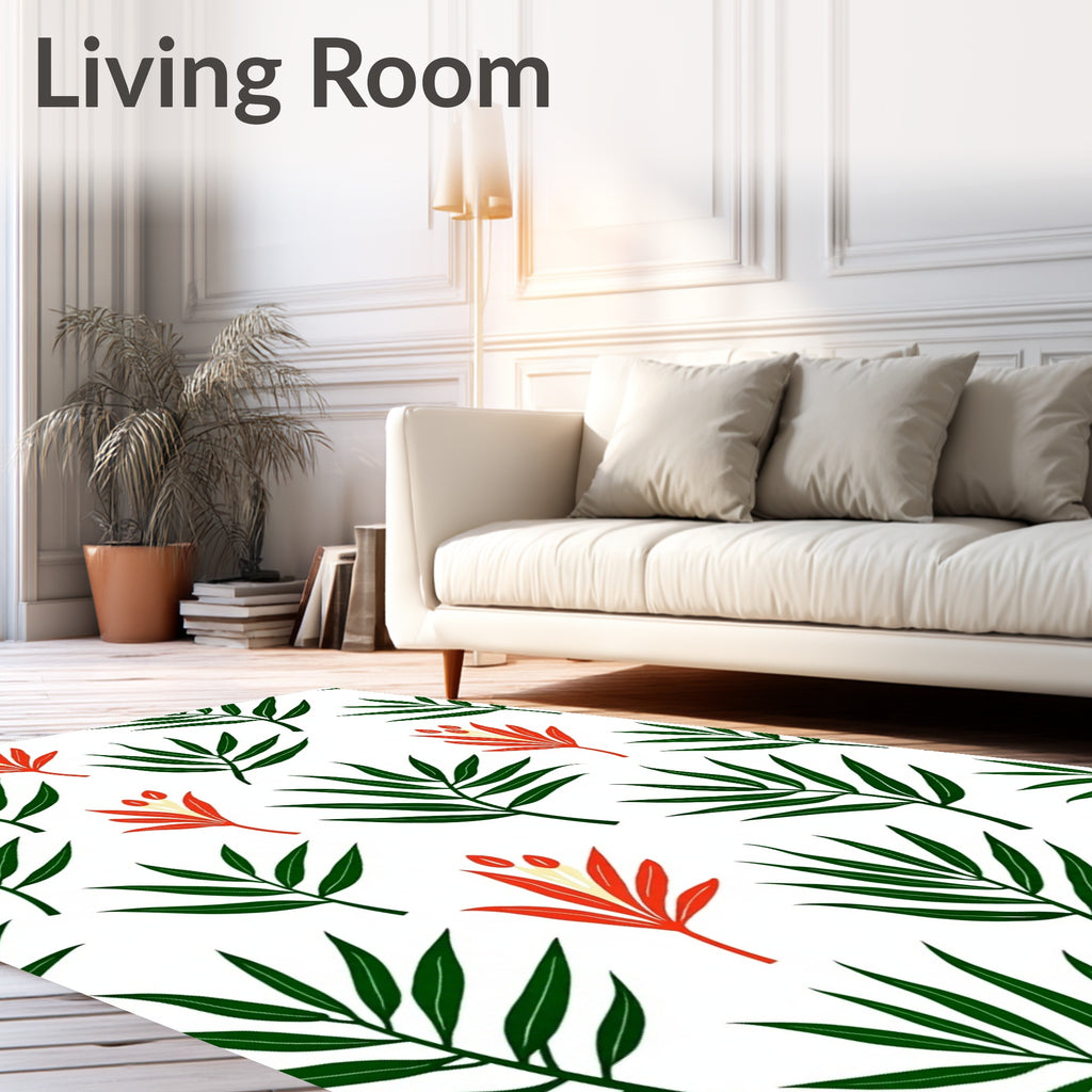 Minimalist Green Leaf Red Flower Rug