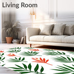 Minimalist Green Leaf Red Flower Rug