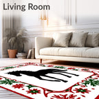 Bold Black Horse Red Green Border Rug