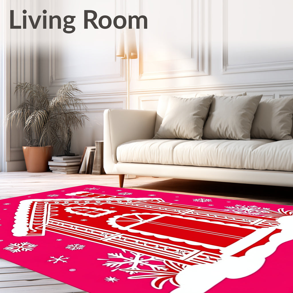 Red Gingerbread House Snowflakes Rug