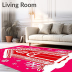 Red Gingerbread House Snowflakes Rug