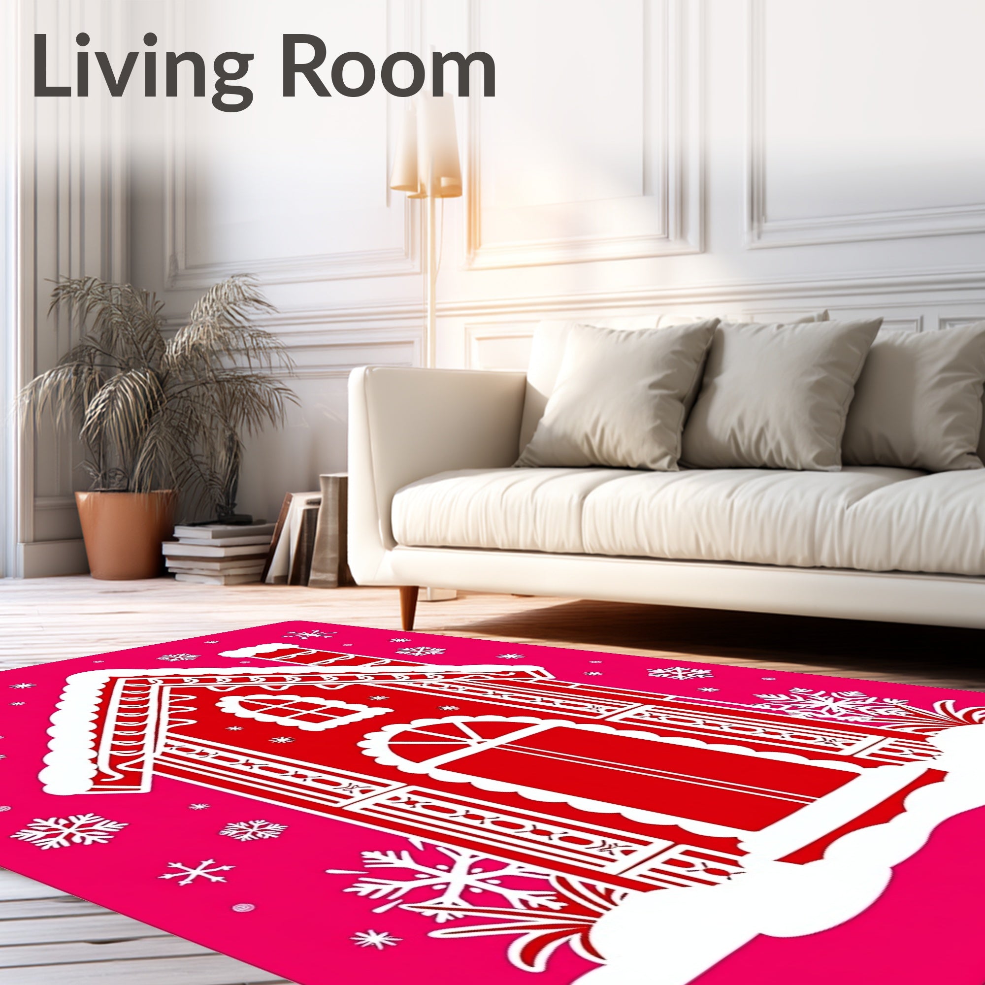 Red Gingerbread House Snowflakes Rug