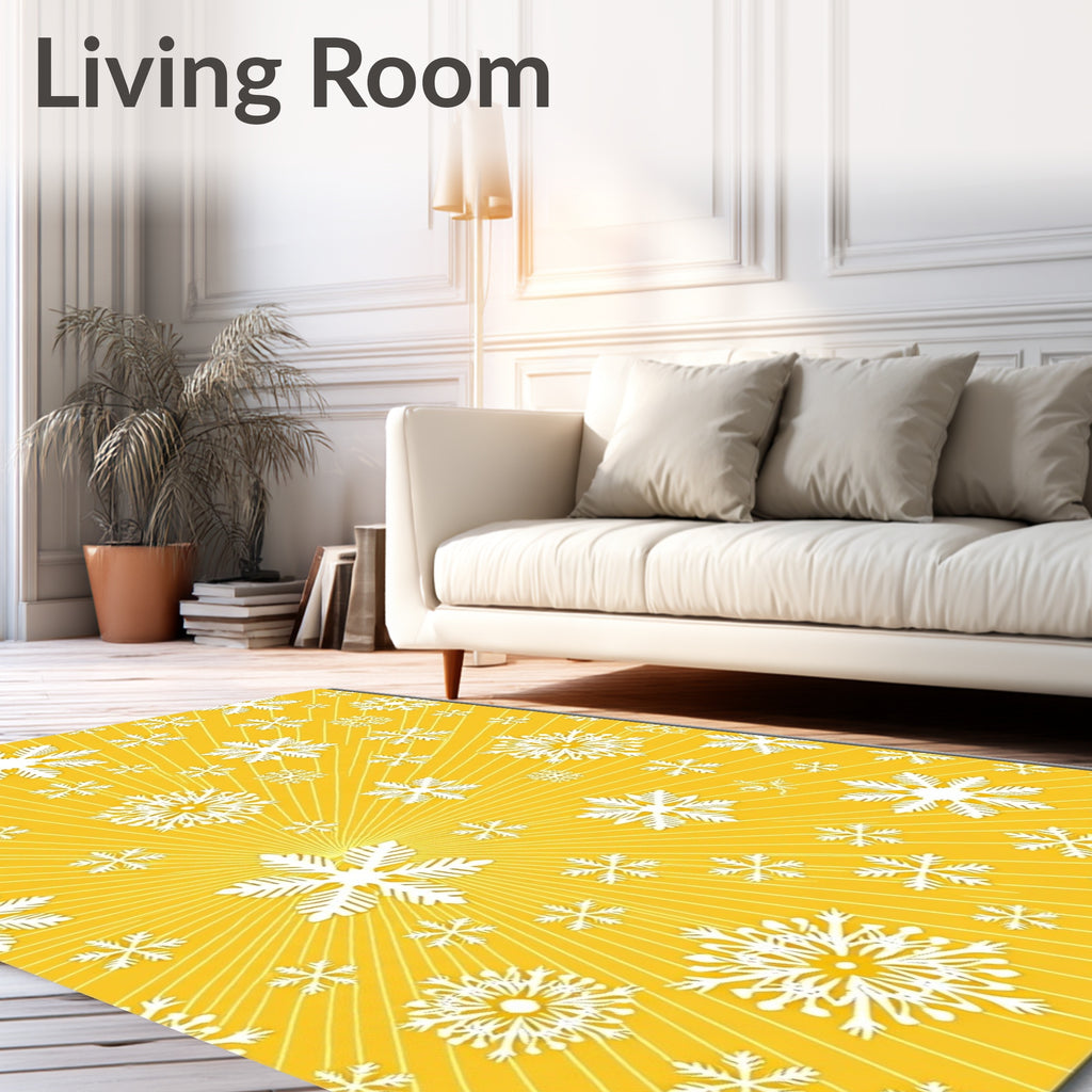 Golden Yellow Snowflake Blast Rug