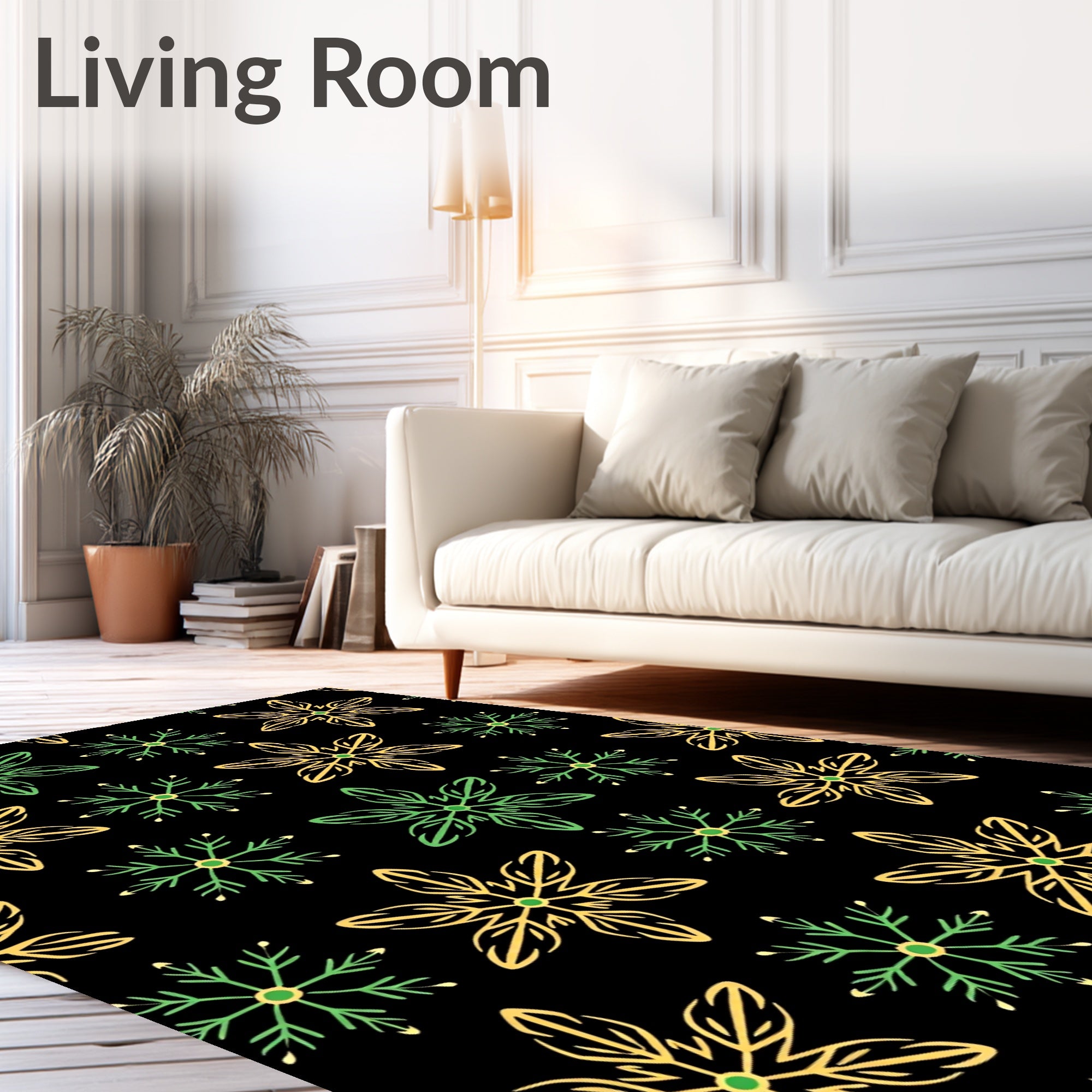 Yellow Green Snowflake Repeating Pattern Rug