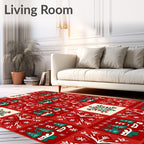 Red White Green Snowflakes Forest Blocks Rug