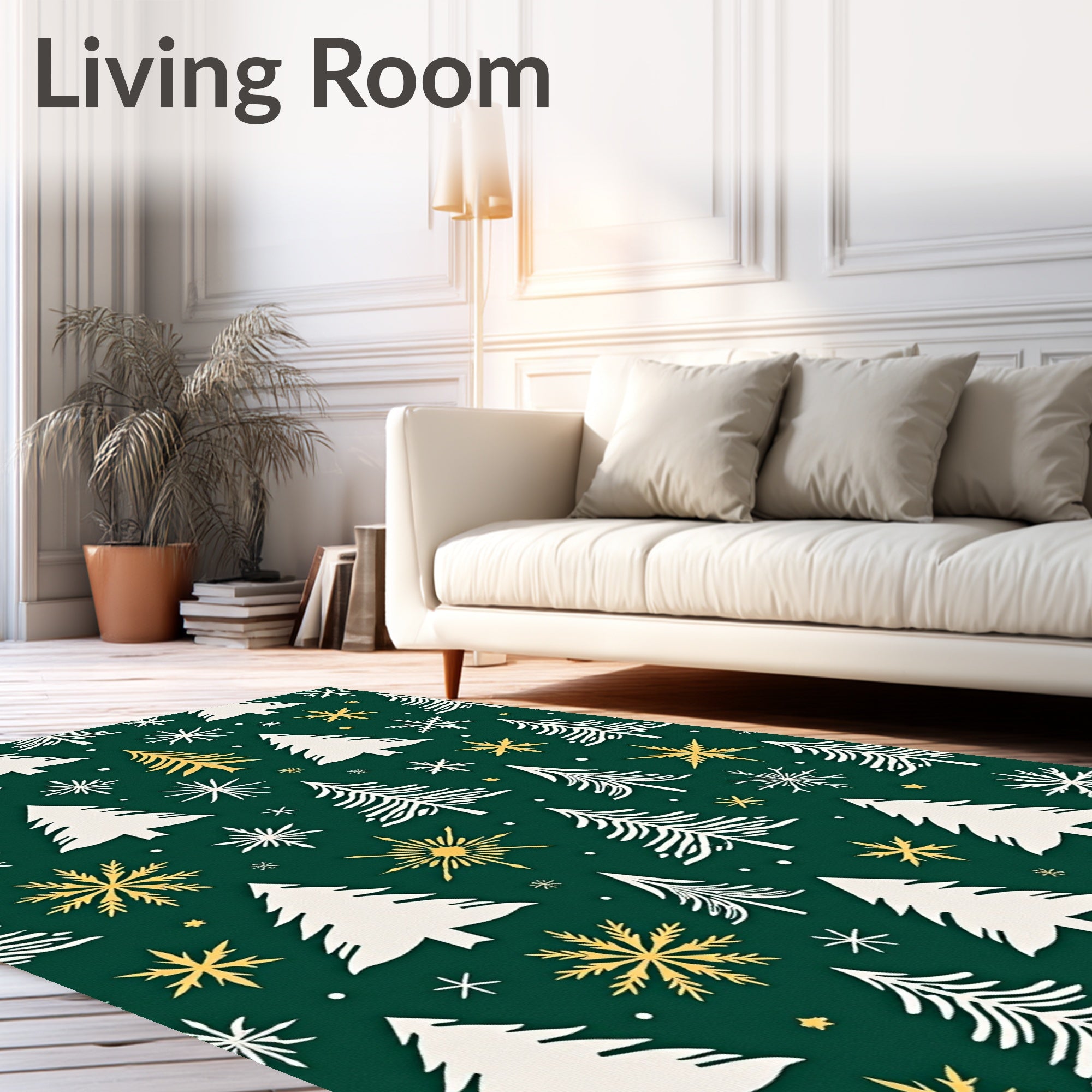 Green Evergreen Snowfall Forest Rug