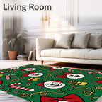 Festive Green Holiday Faces Candy Canes Rug