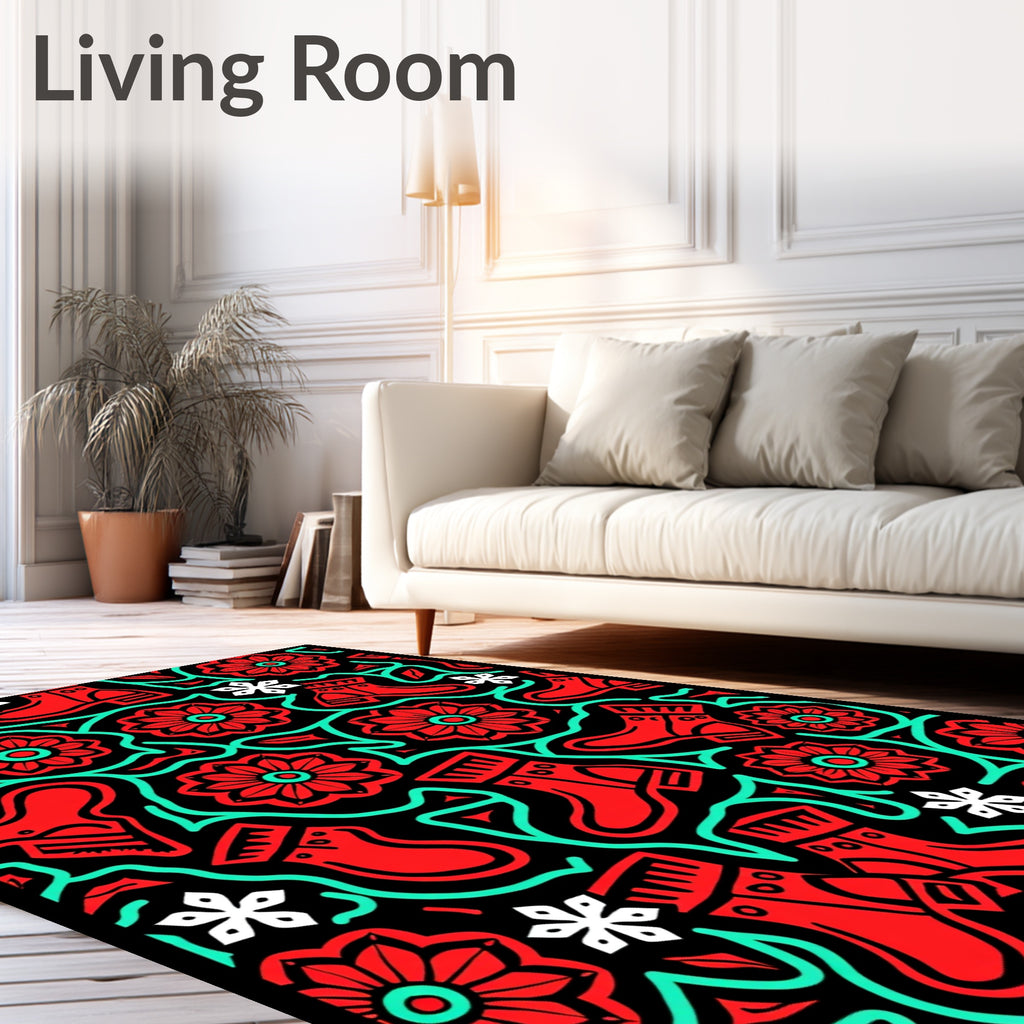 Red Boots Mint Green Floral Outline Rug