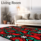 Red Boots Mint Green Floral Outline Rug